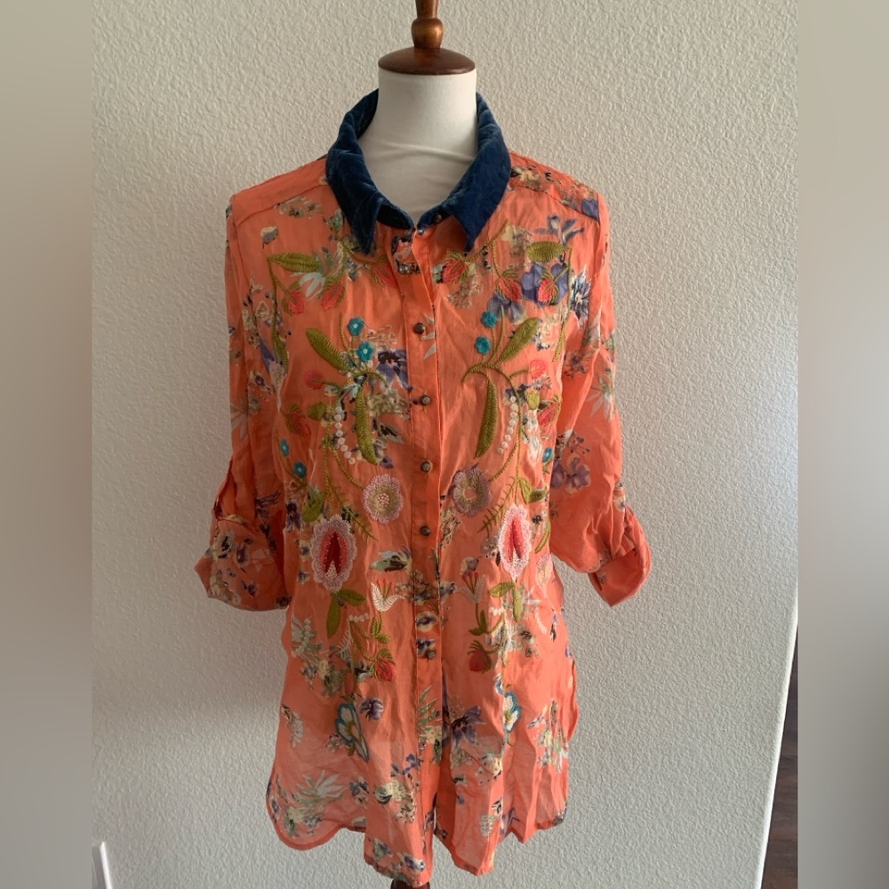 Floral Embroidered Button-Up Shirt